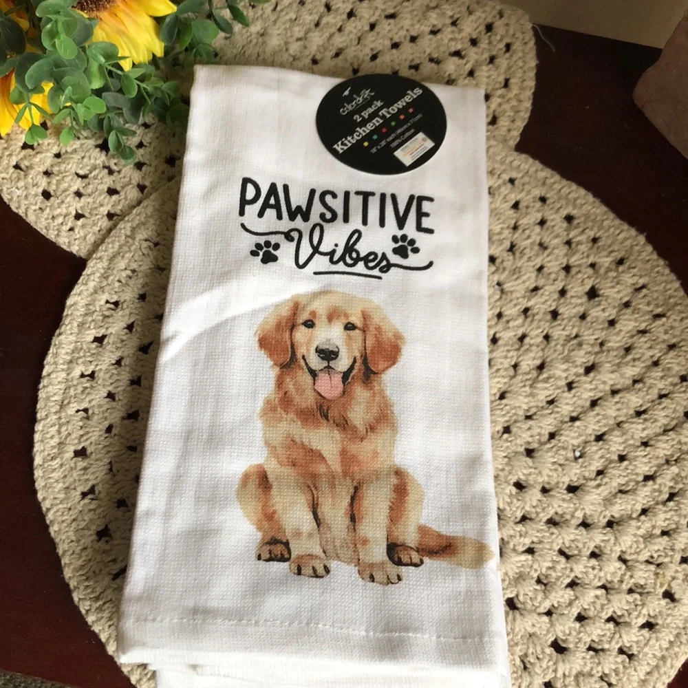 PAWSITIVE VIBES Kitchen Towel Set - Golden Retriever